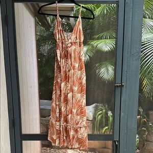 Tropical Print Dress in Burnt Orange and Cream